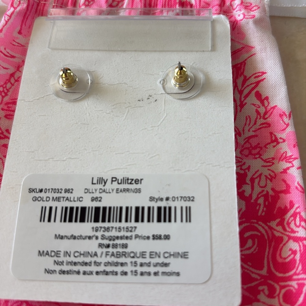NWT Lilly Pulitzer Gold Earrings w/gift bag - Picture 2 of 3